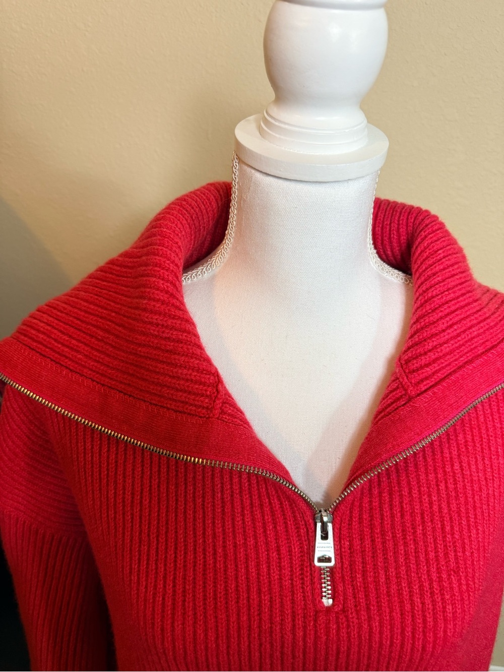 All Saints Red Lambswool Half-Zip Rollneck Sweater size medium - Picture 3 of 7